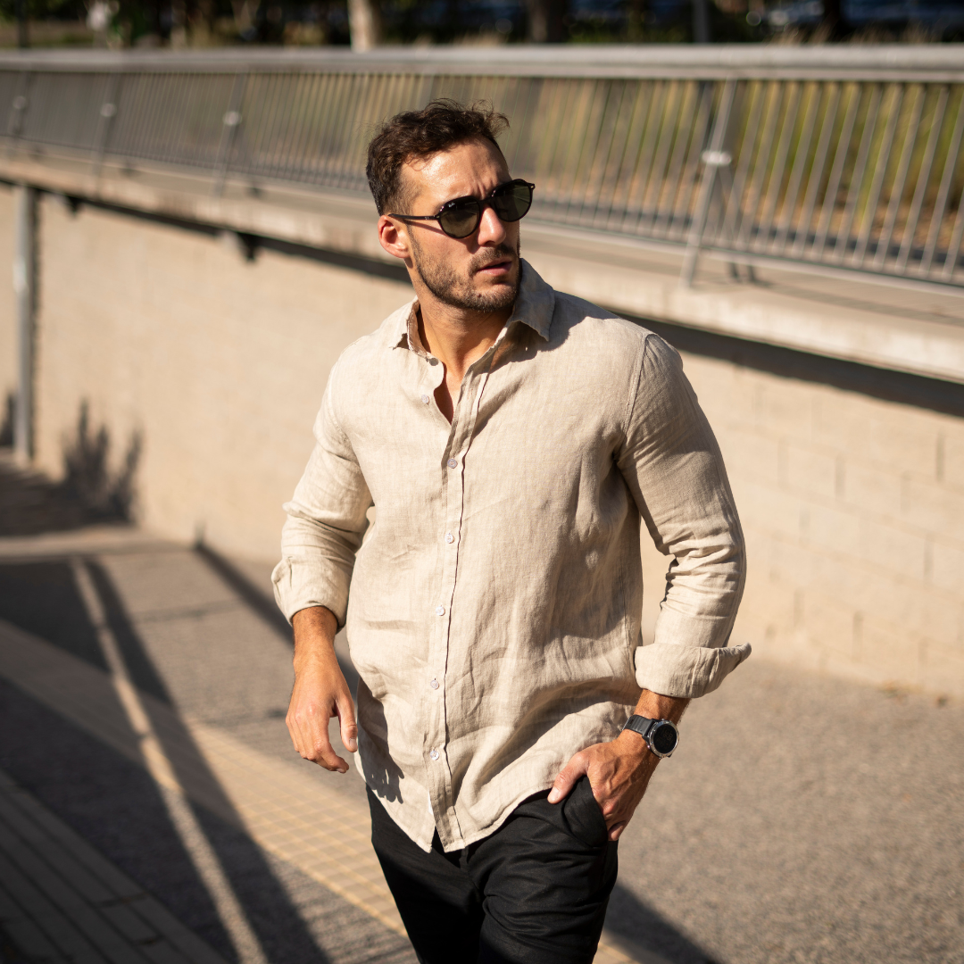 Camisa de Lino Beige Sabbia