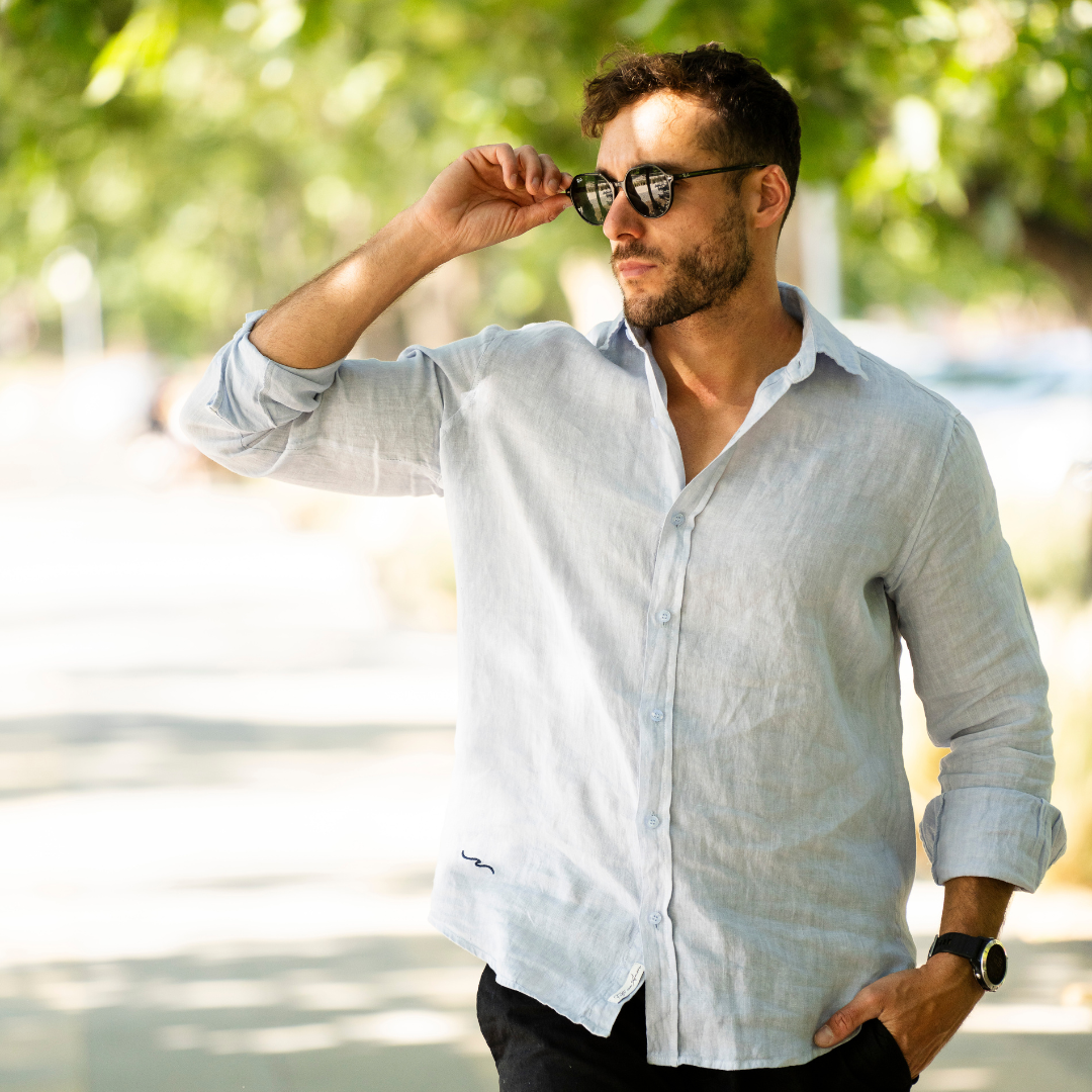 Camisa de Lino Azzurro Cielo