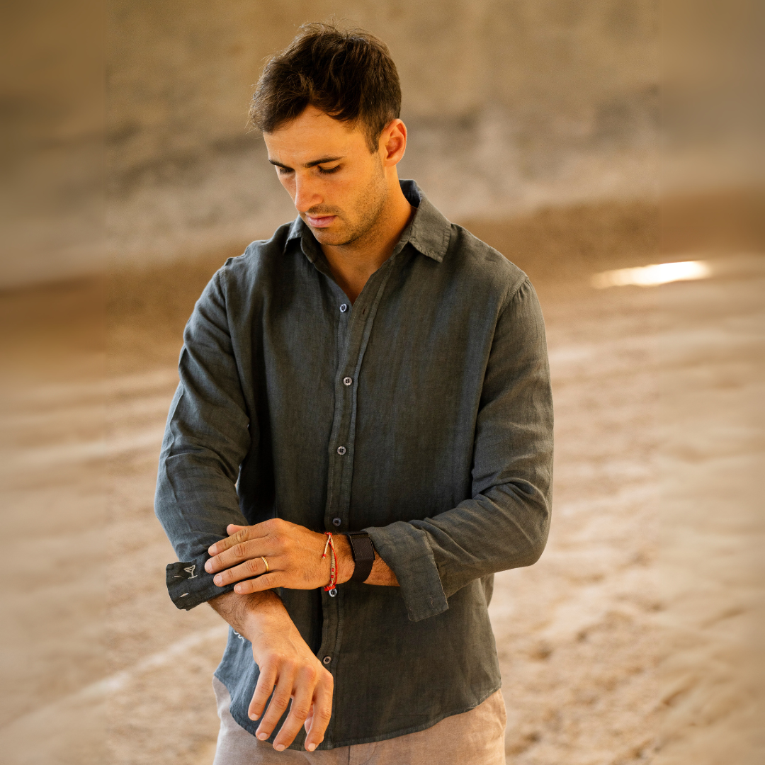 Camisa de Lino Grigia Scura