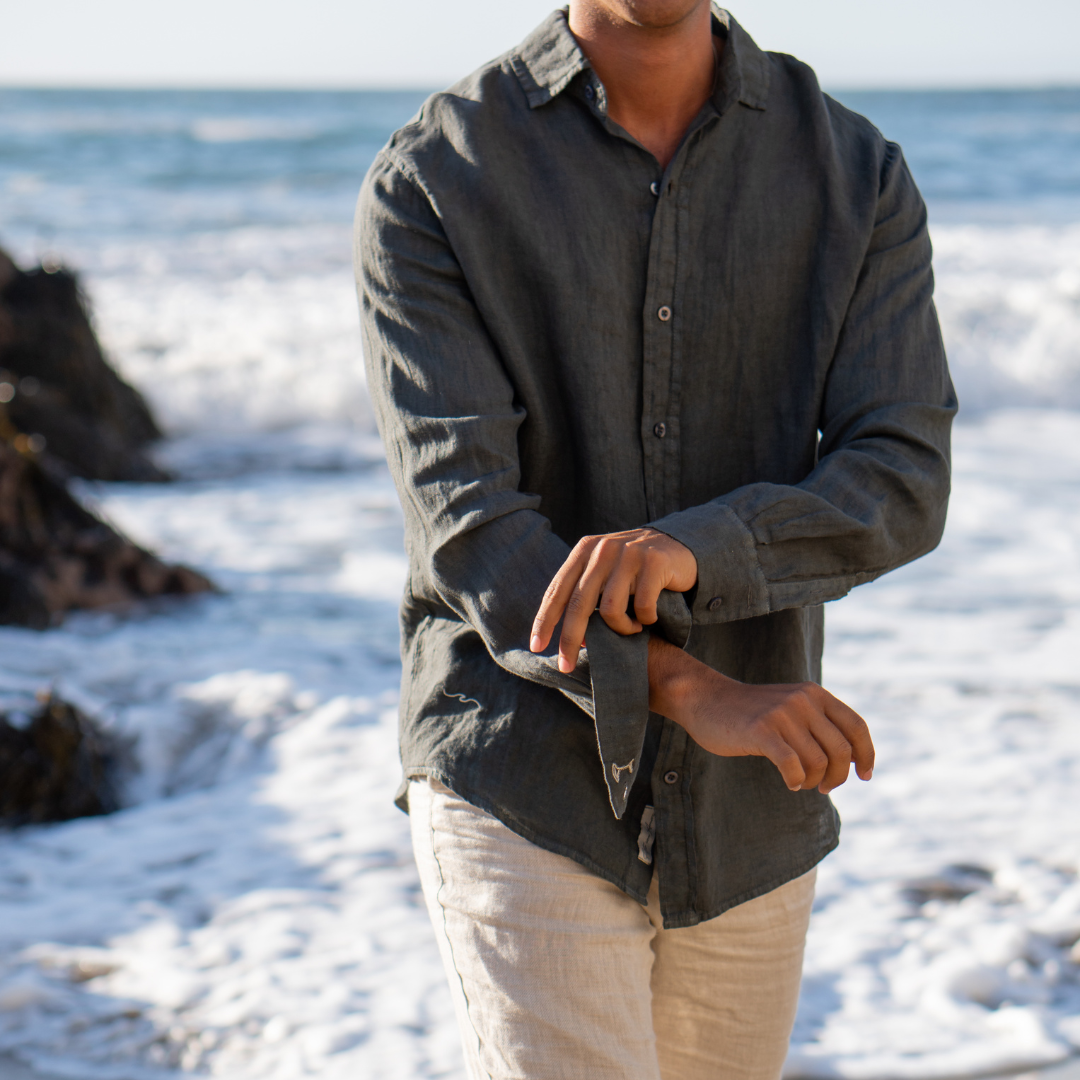 Camisa de Lino Grigia Scura