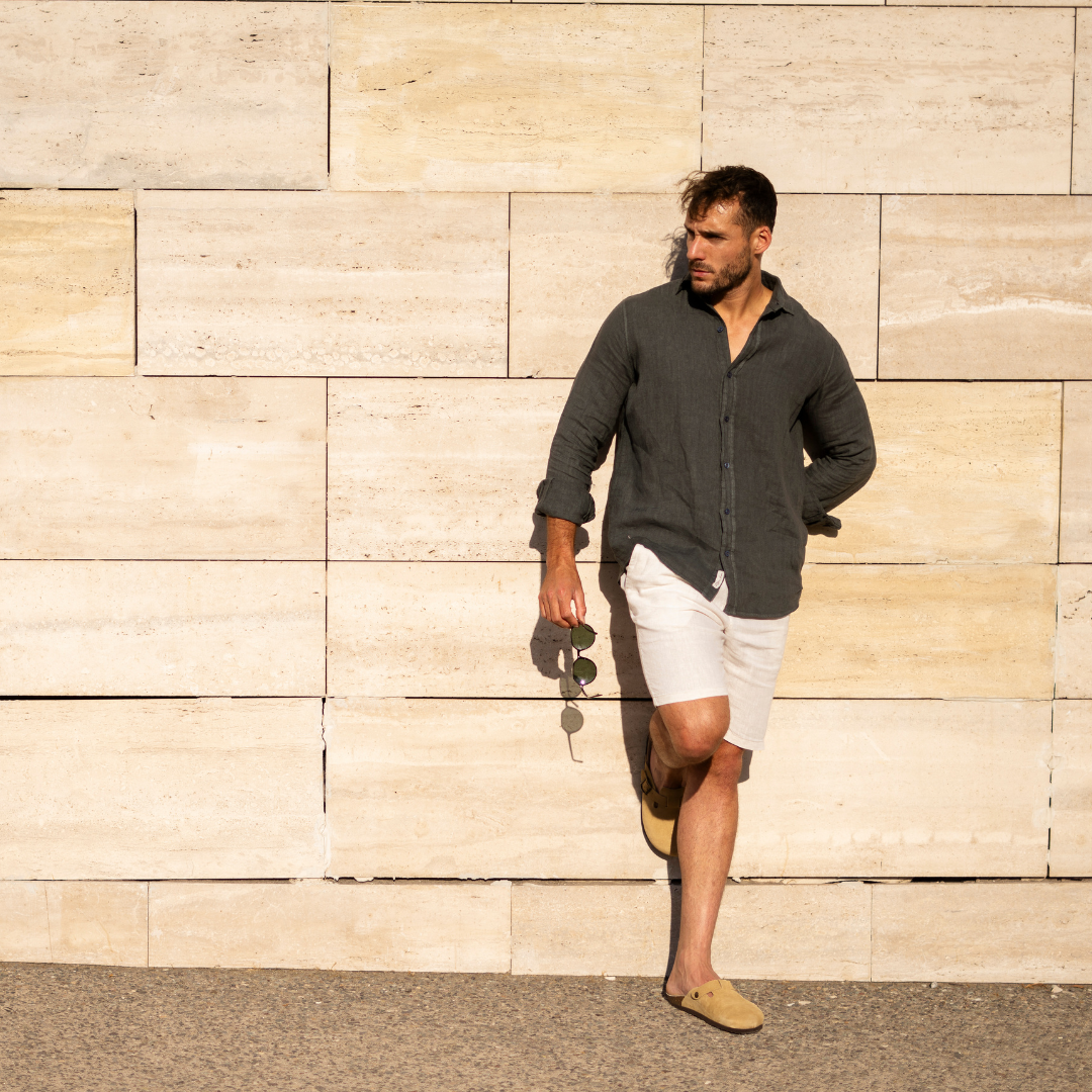 Camisa de Lino Grigia Scura