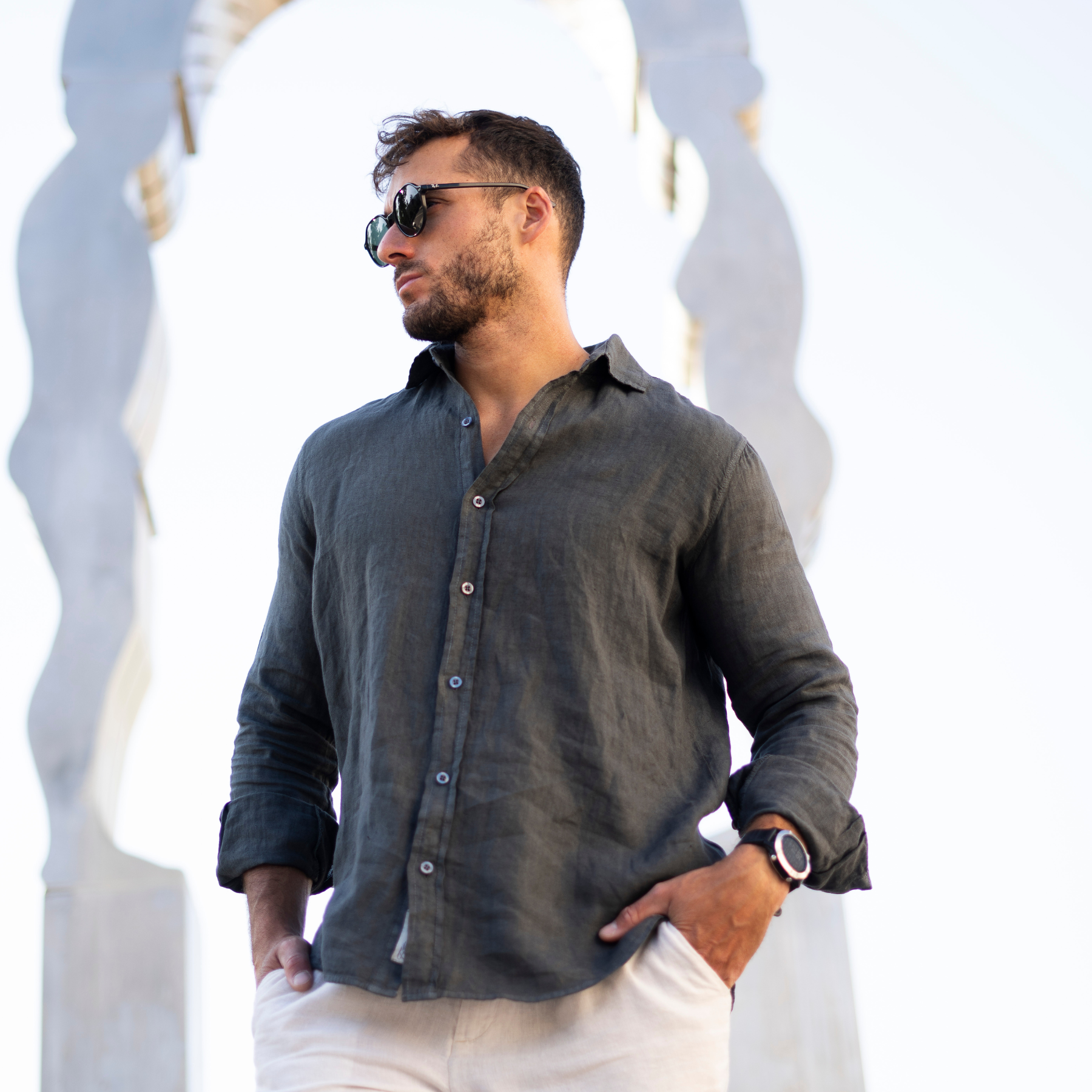 Camisa de Lino Grigia